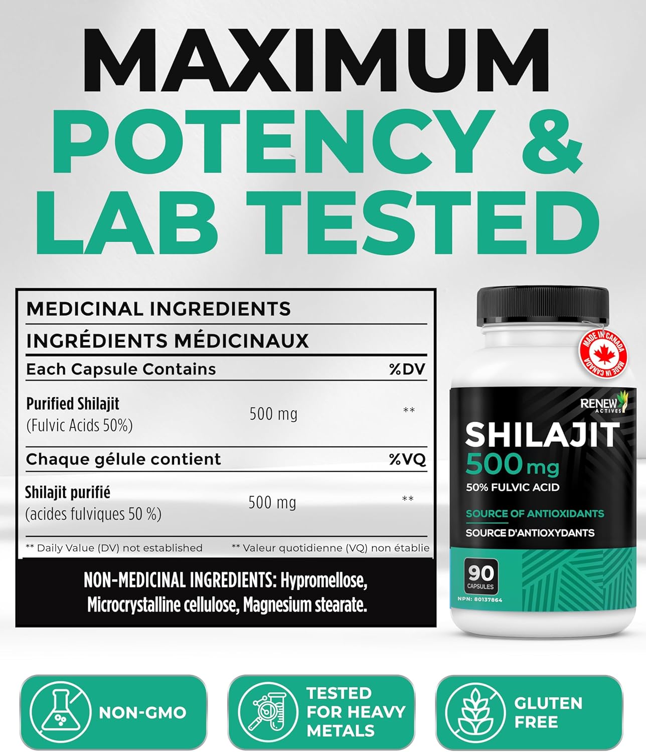 Renew Actives – Premium Shilajit Supplement – Supports Testosterone & Vitality – 90 Capsules