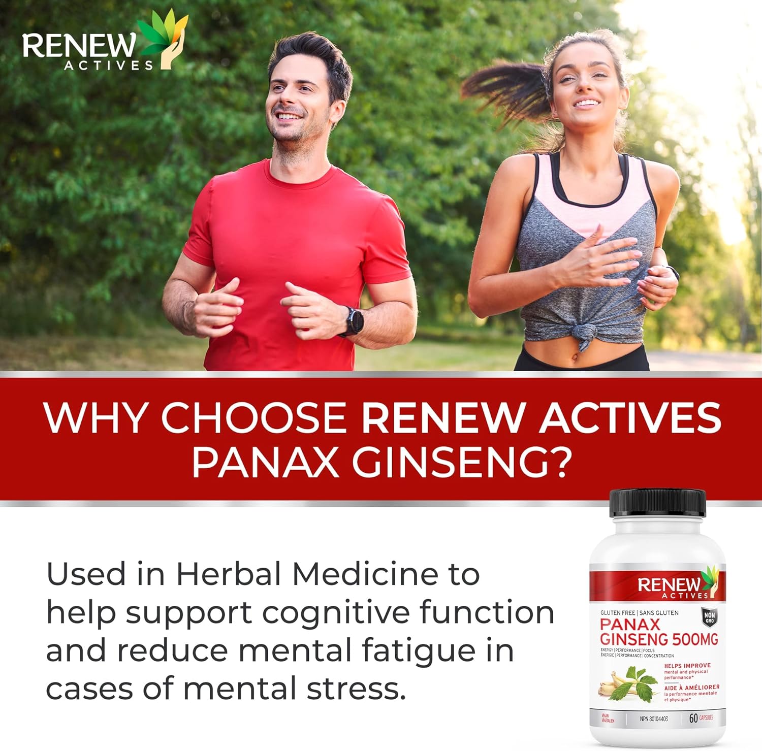 Renew Actives Panax Ginseng Supplement 500mg - Help Boost Energy, Performance & Cognitive Function