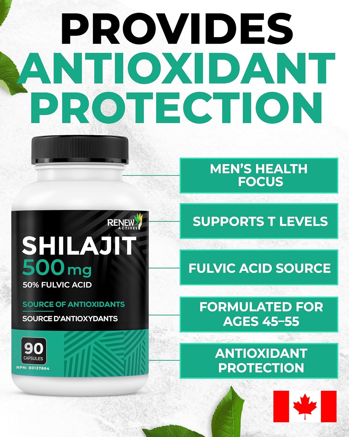 Renew Actives – Premium Shilajit Supplement – Supports Testosterone & Vitality – 90 Capsules