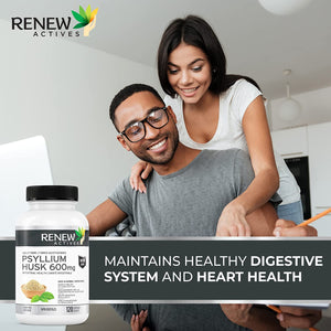 Renew Actives Psyllium Husk Capsules, 600 mg, 120 Capsules, Soluble Fiber Supplement, Natural Stool Softener/Laxatives