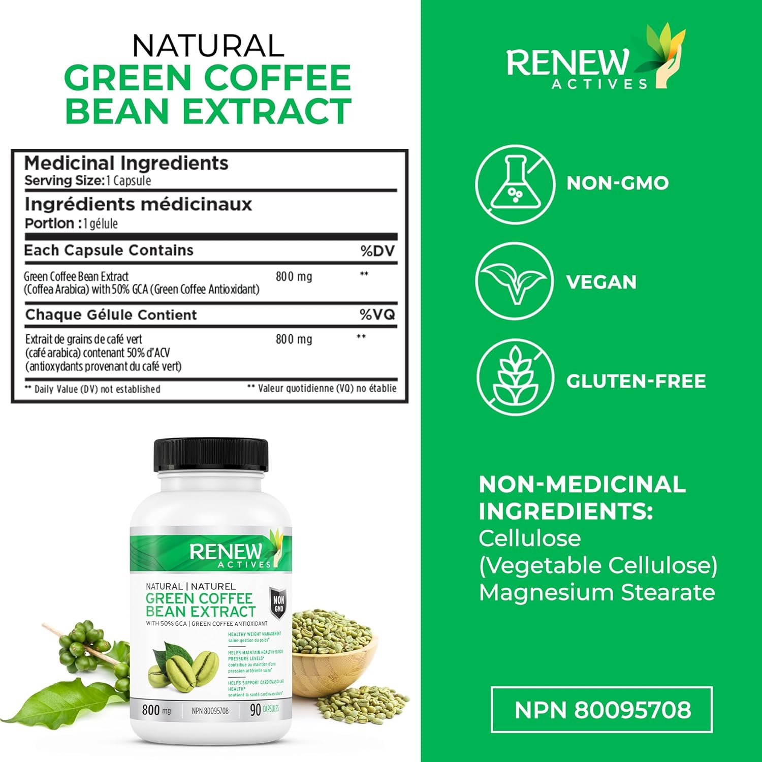 Green Coffee Bean Extract 800mg Capsules - 50% GCA to Boost Metabolism and Energy