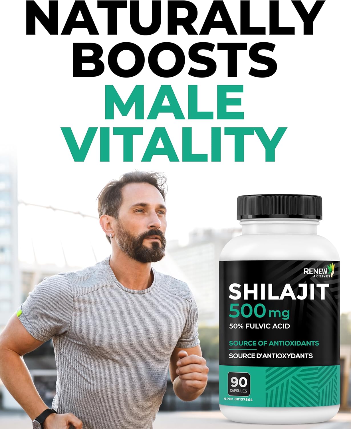 Renew Actives – Premium Shilajit Supplement – Supports Testosterone & Vitality – 90 Capsules