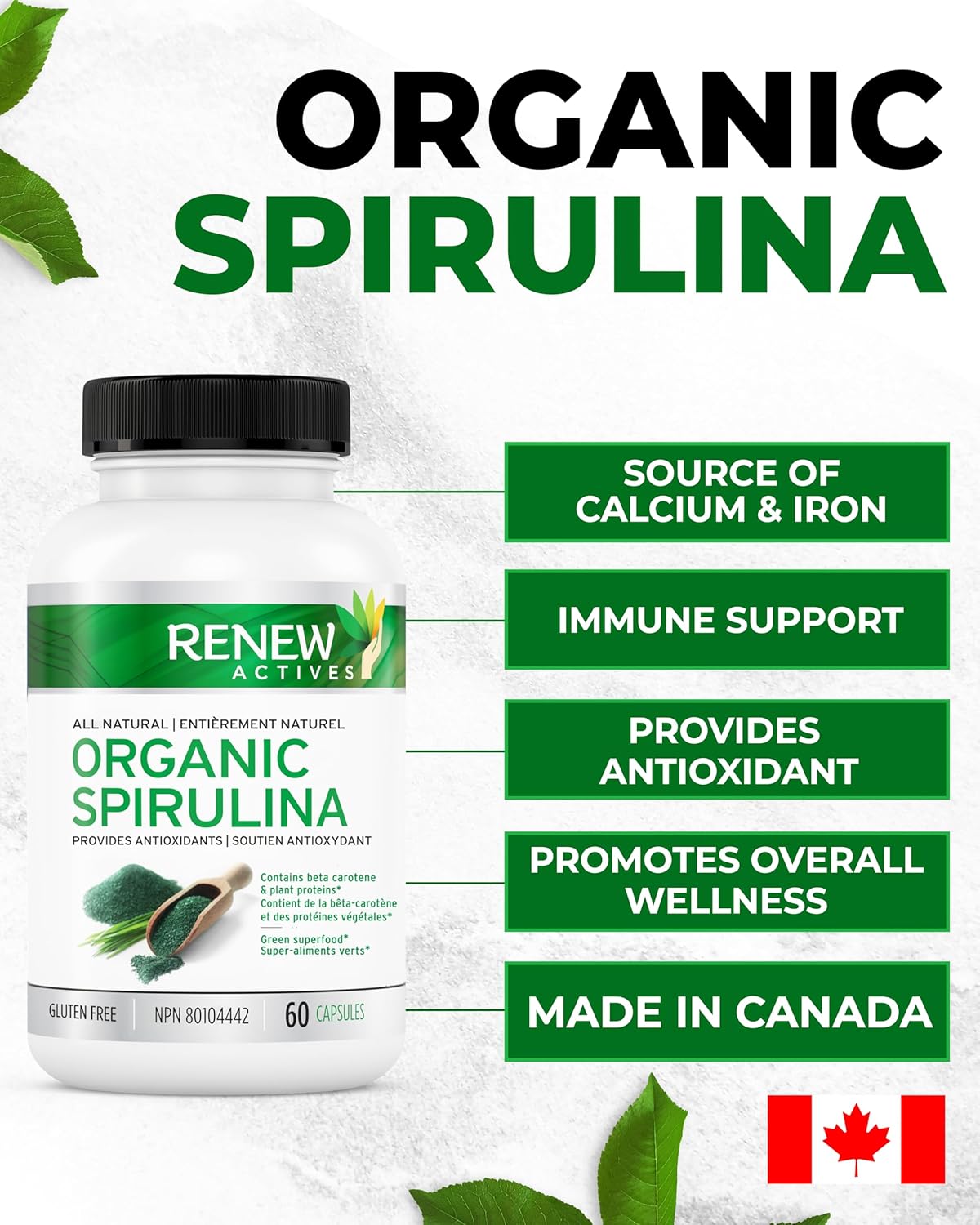 Renew Actives Maximum Strength Spirulina Tablets – Supports Immune System, Heart, Cells and Energy