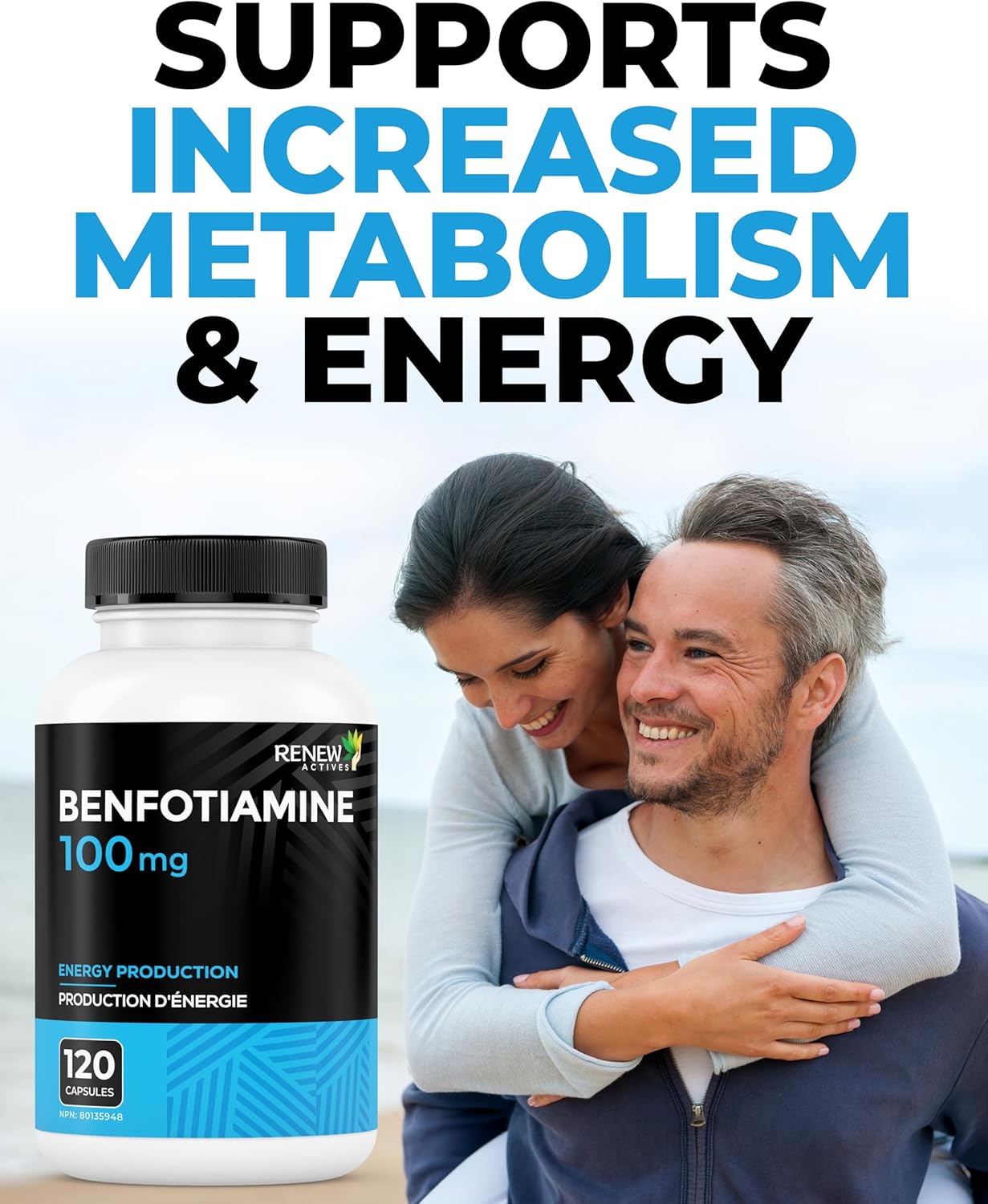Renew Actives Benfotiamine 100mg – High Absorption Vitamin B1 for Energy & Nerve Support – 120 Capsules