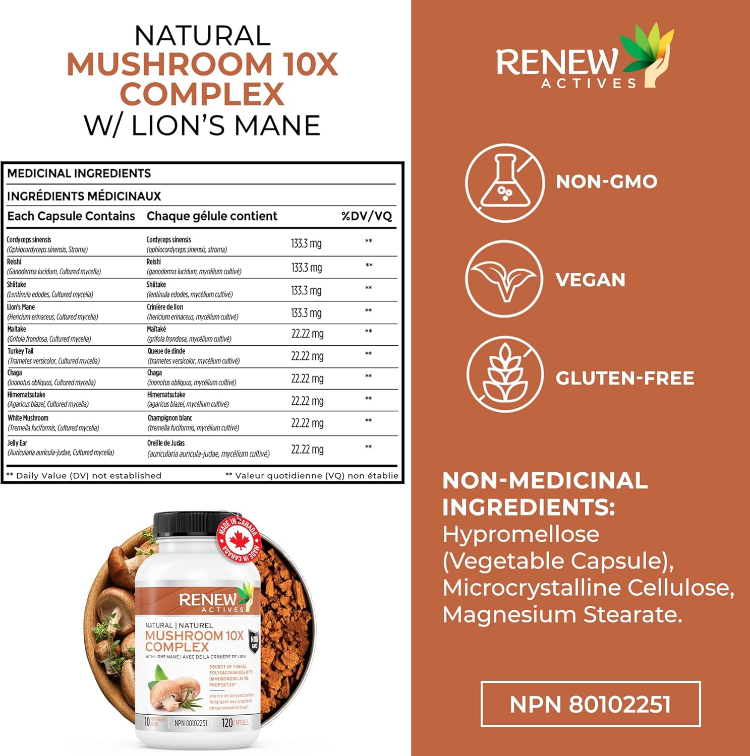 Premium Mushroom 10X Complex with Reishi & Lions Mane