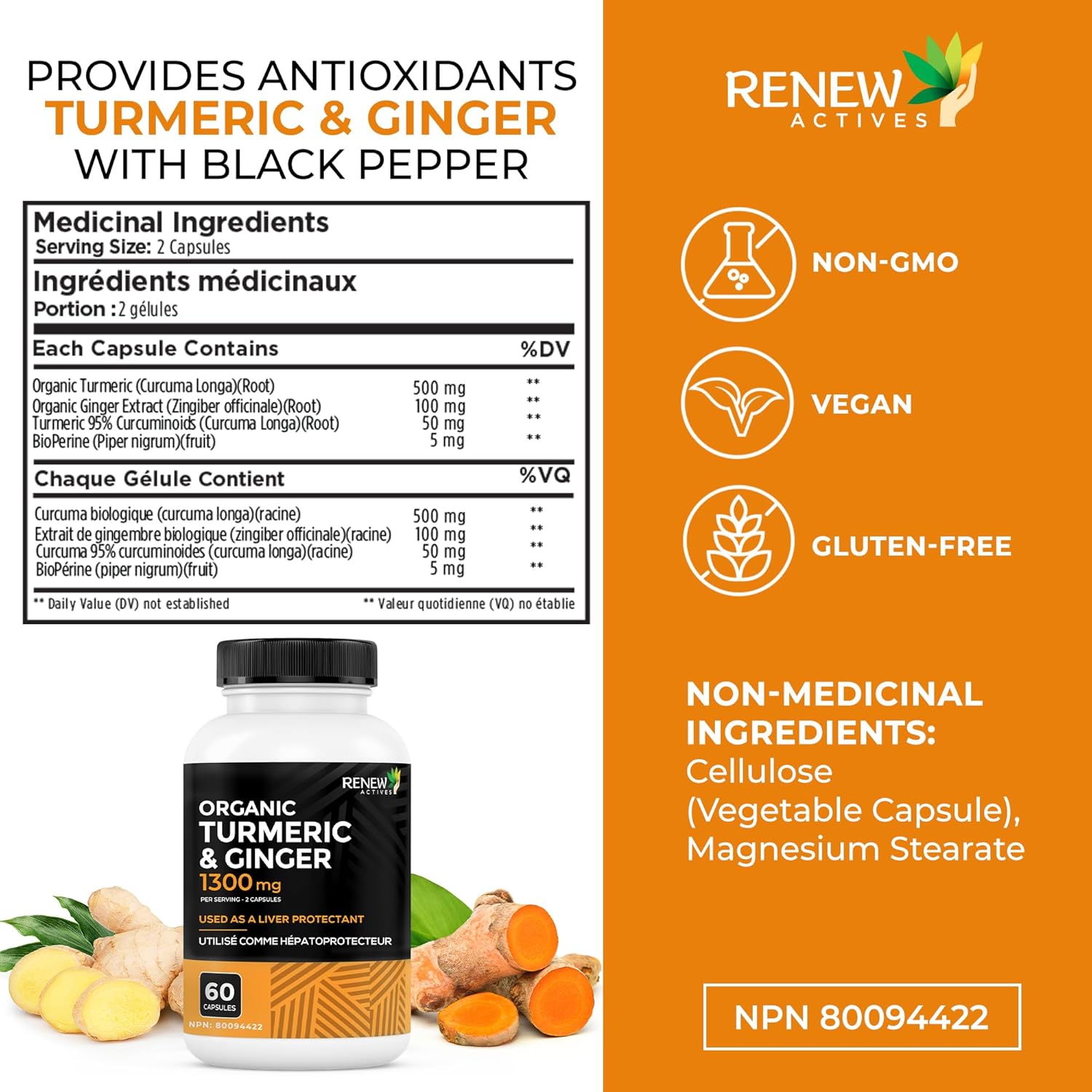 Organic Turmeric W. Ginger & Black Pepper - 60 Capsules