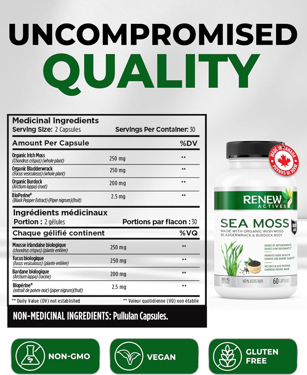 Renew Actives Sea Moss Capsules - Powerful Triple-Action Antioxidant Seamoss Pills with BioPerine®