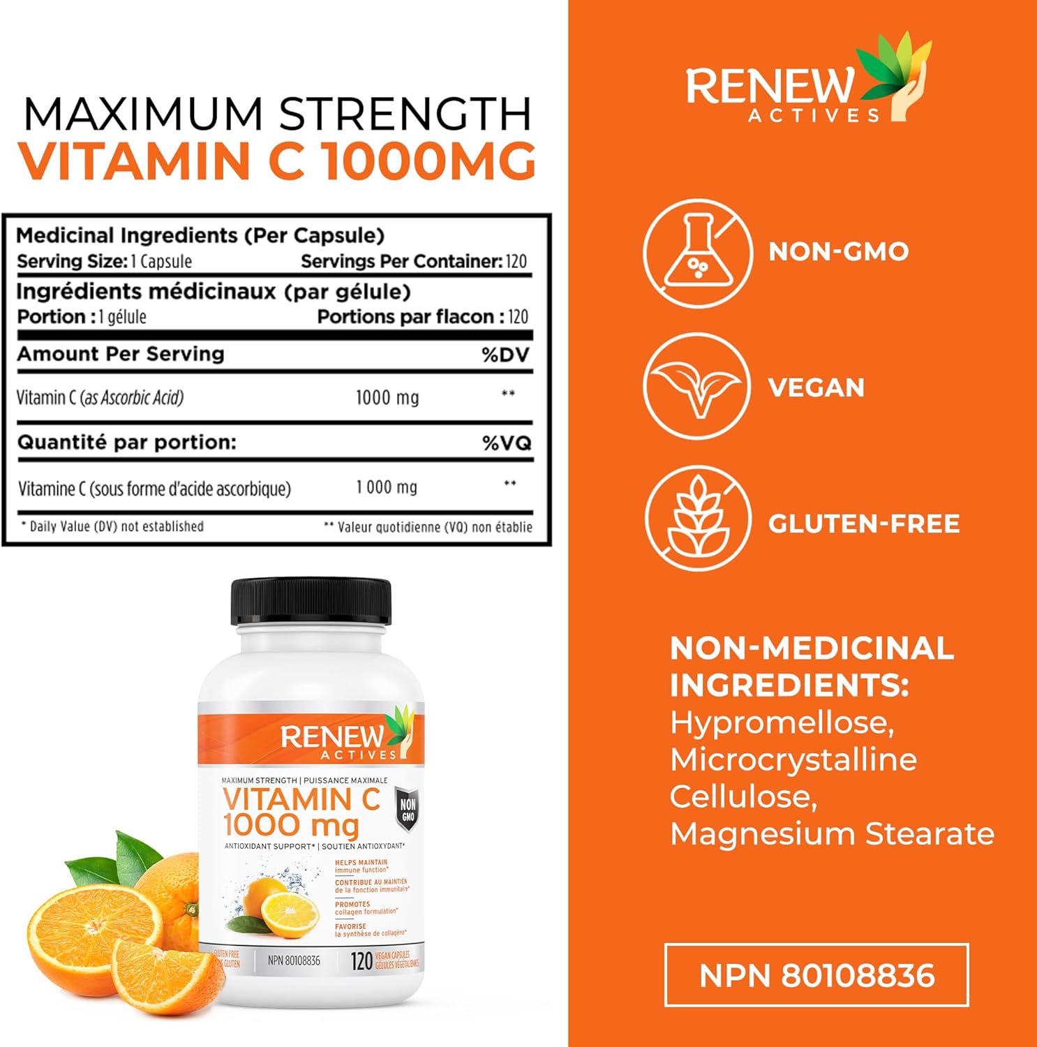 Renew Actives New Maximum Strength Vitamin C 1000MG Supplement - Antioxidant & Immune Booster