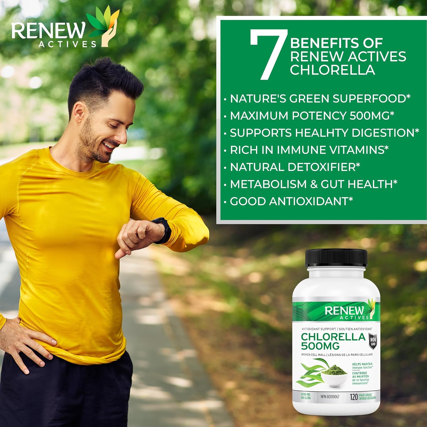 Renew Actives Organic Chlorella - Antioxidant and Immune System Support - 120 Vegan Capsules.
