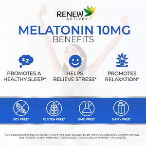 Renew Actives Melatonin 10mg – Promotes a Deeper & Longer Sleep – 180 Tablets