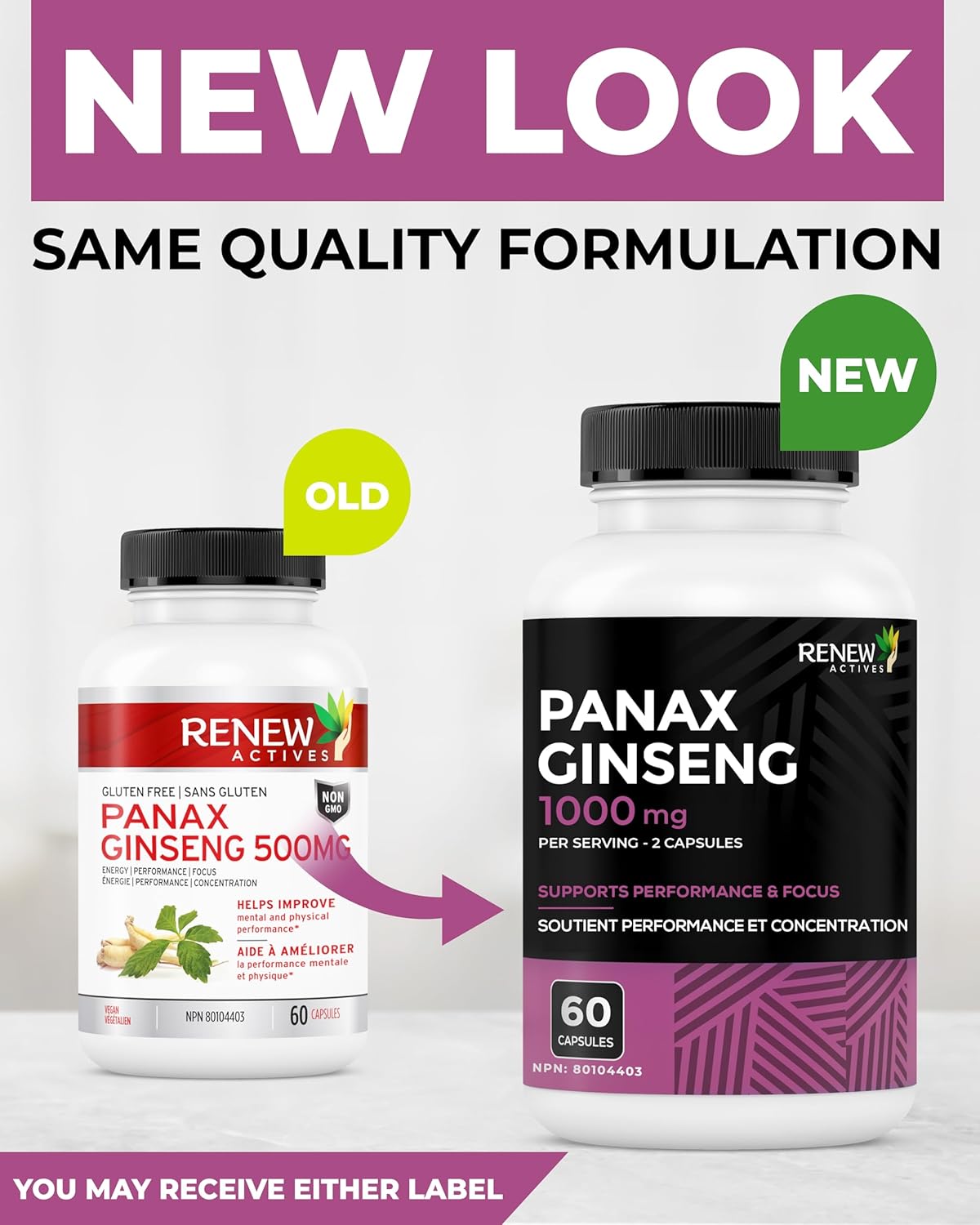 Renew Actives Panax Ginseng Supplement 500mg - Help Boost Energy, Performance & Cognitive Function