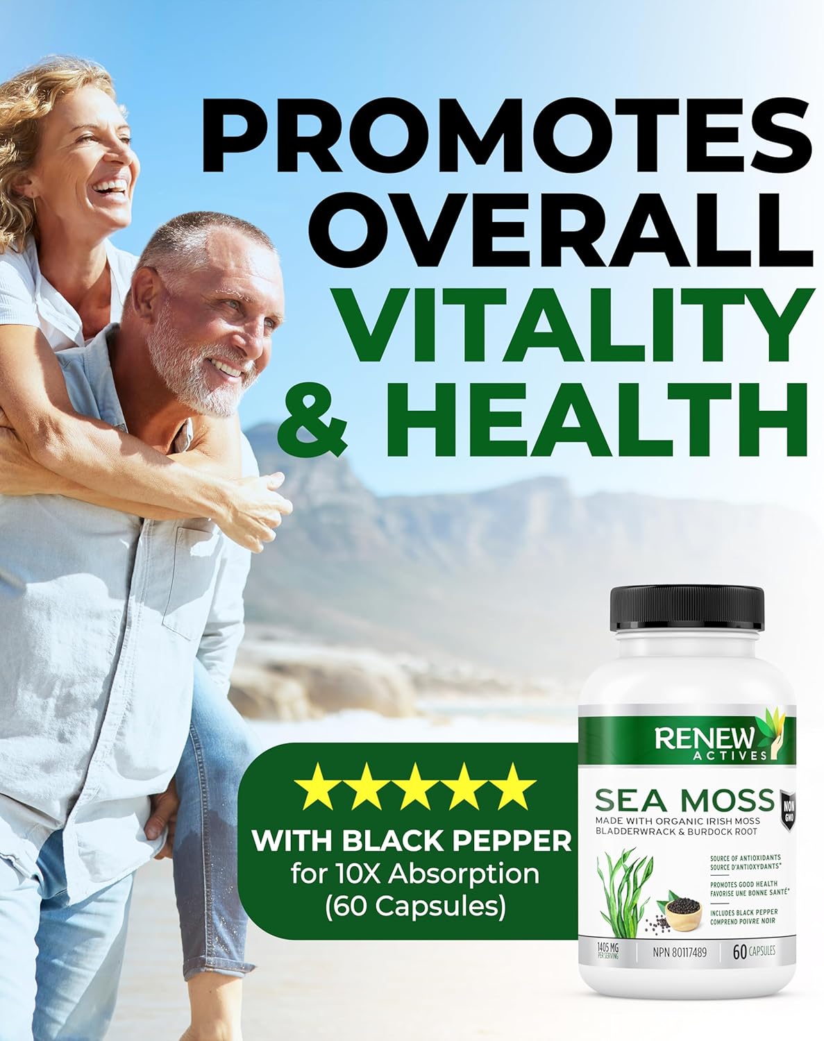 Renew Actives Sea Moss Capsules - Powerful Triple-Action Antioxidant Seamoss Pills with BioPerine®