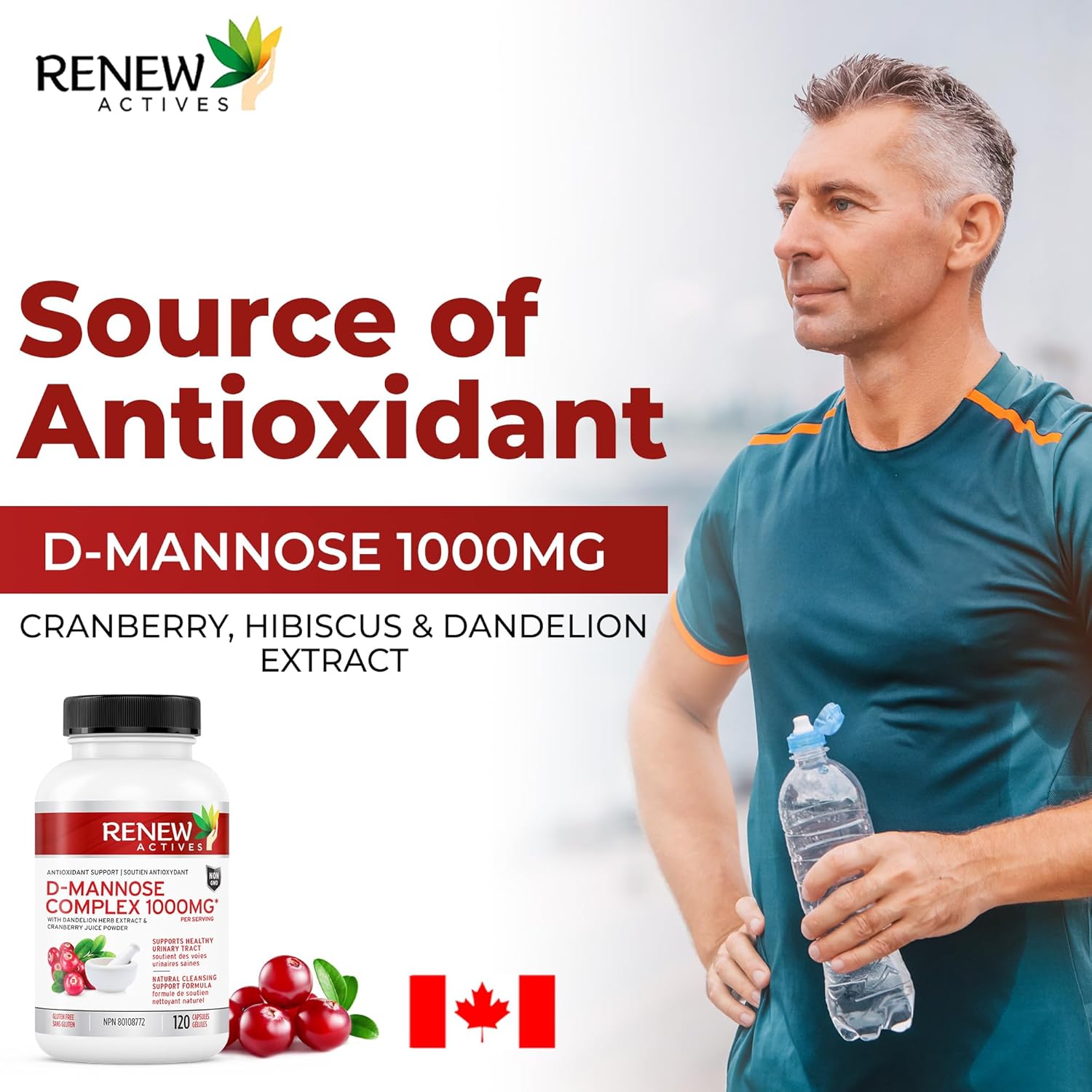 Renew Actives HIGH Potency D-Mannose & Cranberry Complex 1000MG – Urinary Tract Support!