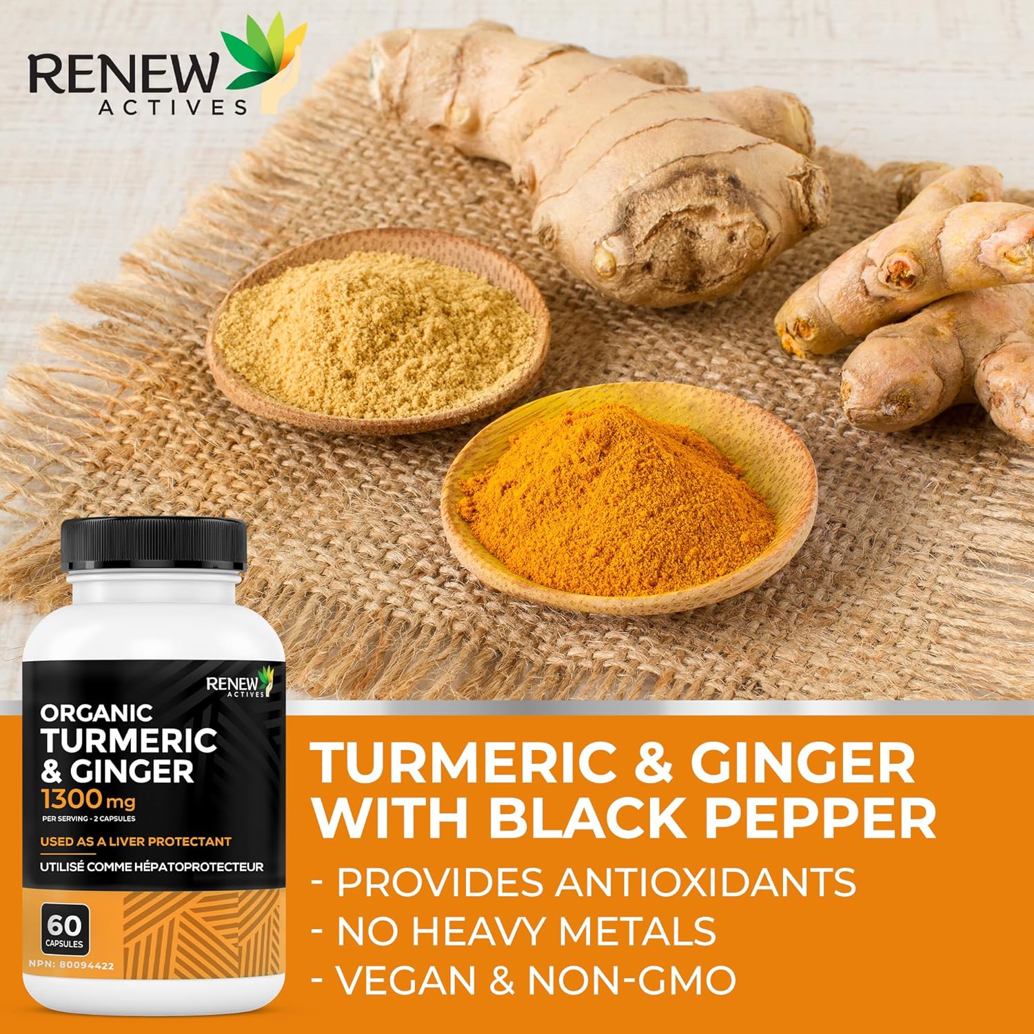 Organic Turmeric W. Ginger & Black Pepper - 60 Capsules
