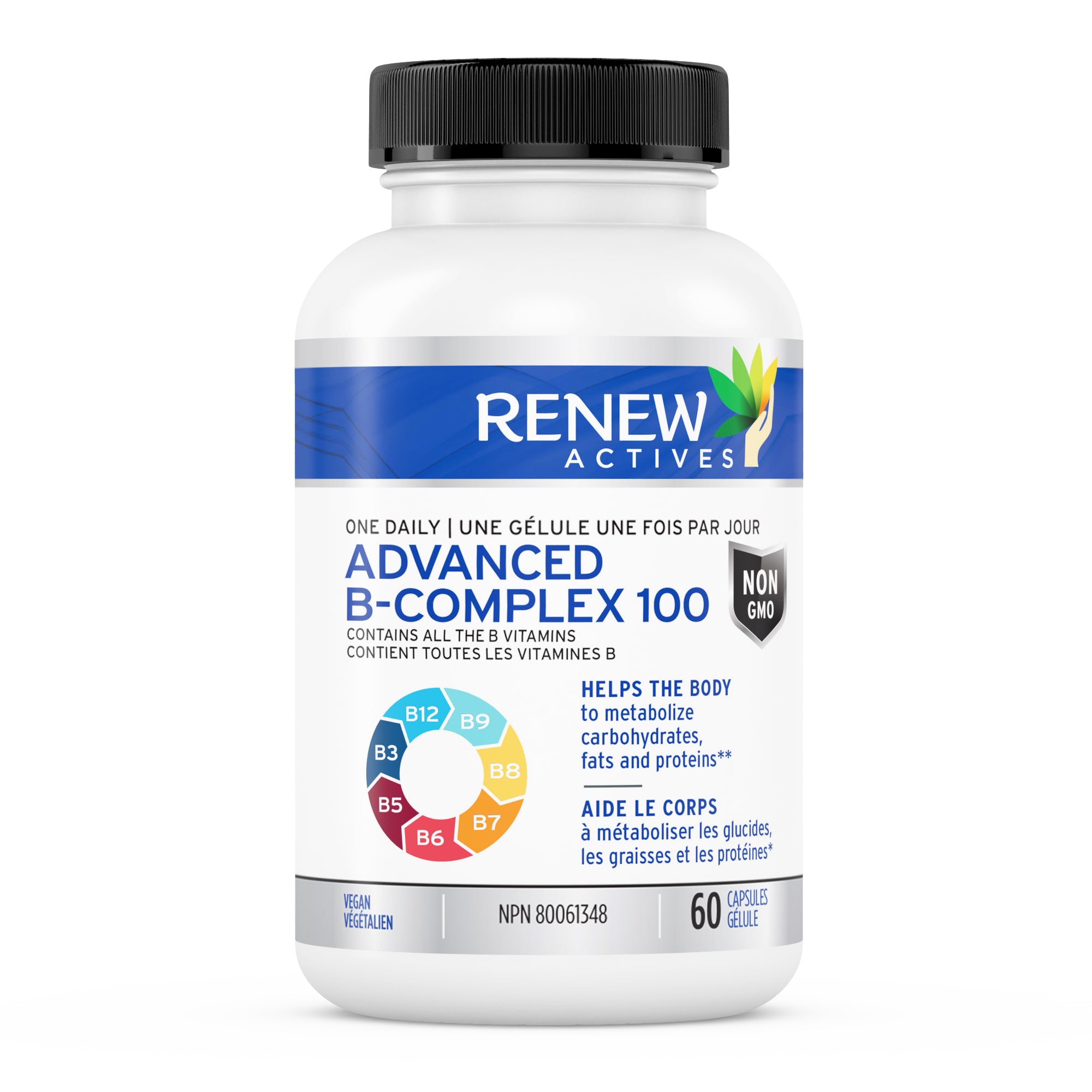 Renew Actives Vitamin B Complex 100, 60 Capsule  – 100% of B1, B2, B3, B5, B-6, B-12