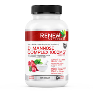 Renew Actives HIGH Potency D-Mannose & Cranberry Complex 1000MG – Urinary Tract Support!