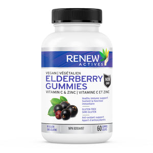 Renew Actives New Vegan Elderberry Gummies + Vitamin C & Zinc for Healthy Immune Support & Stronger Hair, Skin & Nails
