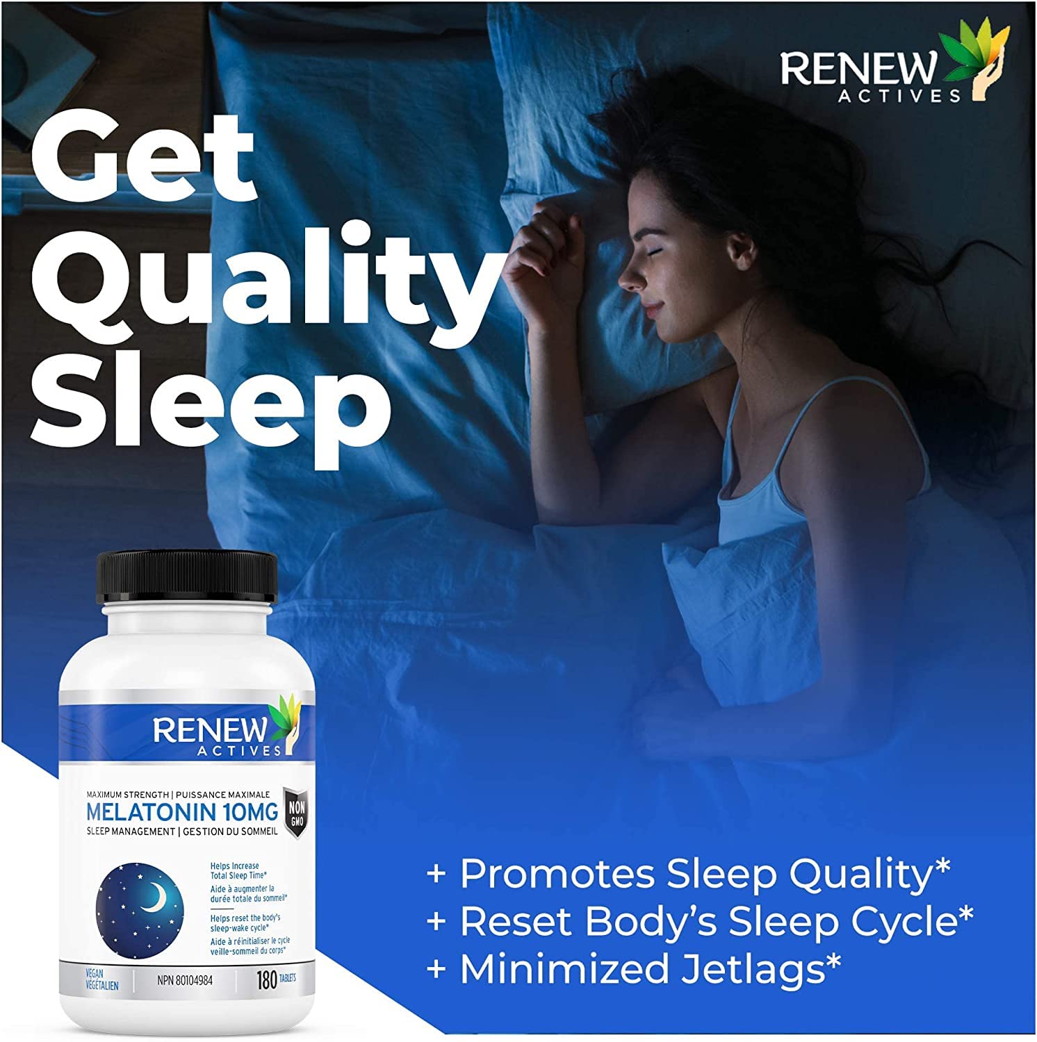 Renew Actives Melatonin 10mg – Promotes a Deeper & Longer Sleep – 180 Tablets