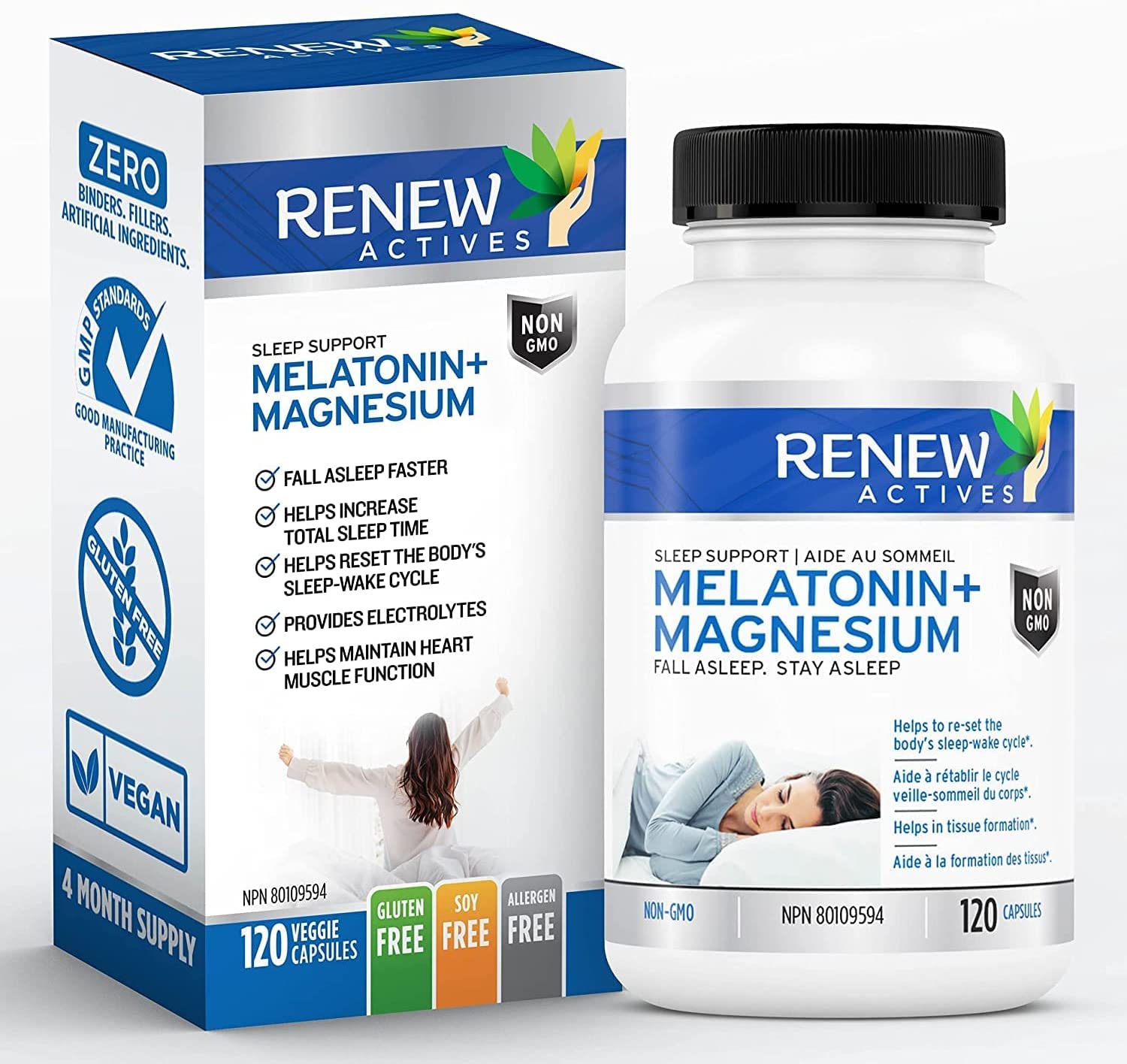 Renew Actives Melatonin with Magnesium Supplement: Magnesium Sleep Aid Vitamins with 10mg of Melatonin