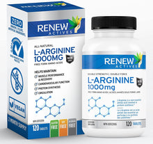 Load image into Gallery viewer, Renew Actives L-Arginine 1000mg, 120 Count, Pre Workout Amino Energy Supplement, for Muscle Recovery &amp; Metabolism Booster
