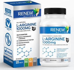 Renew Actives L-Arginine 1000mg, 120 Count, Pre Workout Amino Energy Supplement, for Muscle Recovery & Metabolism Booster