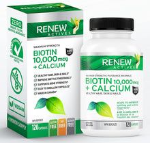 Load image into Gallery viewer, Renew Actives Biotin &amp; Calcium 10000mcg Supplement! Potent Biotin for Healthy Hair Skin &amp; Nails
