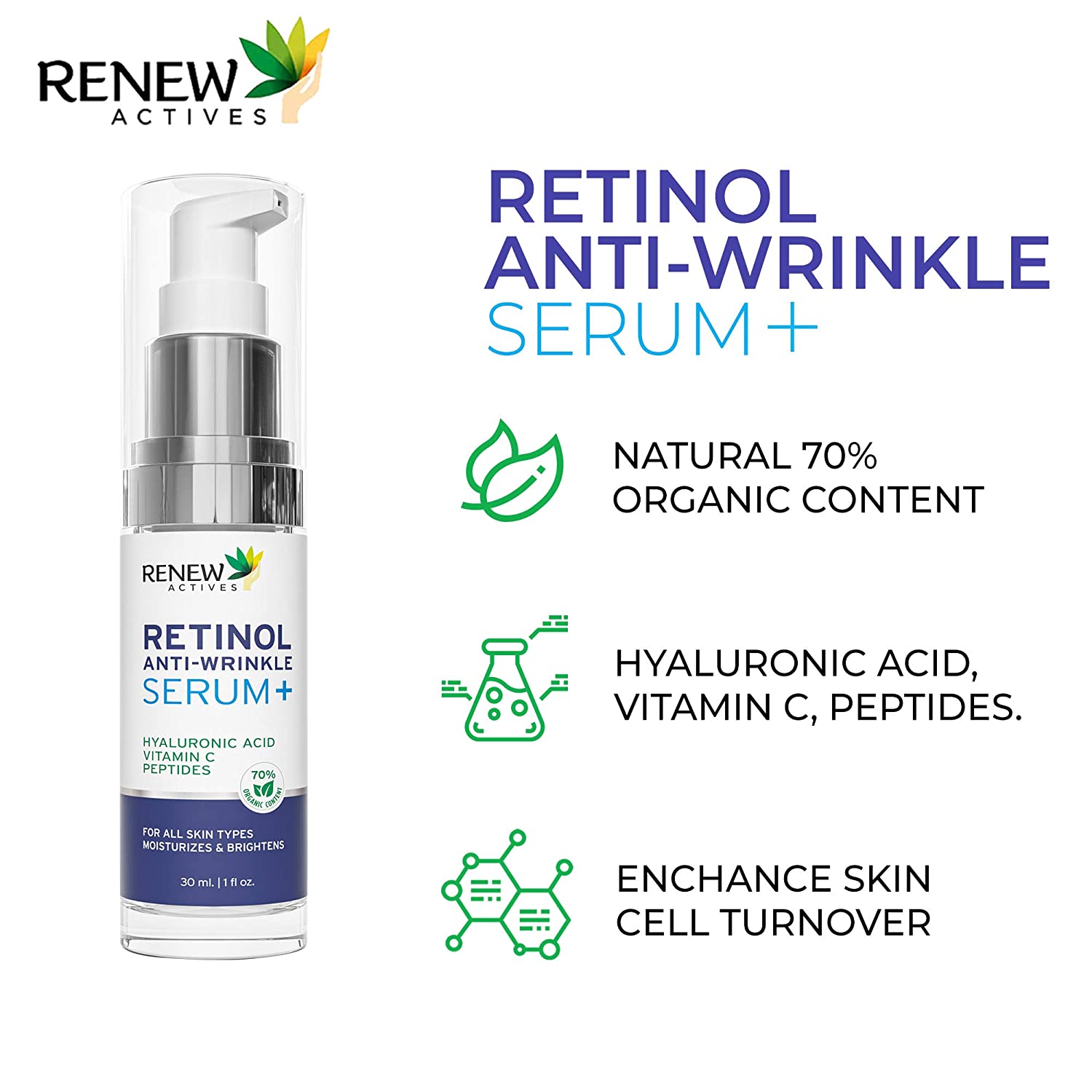 Pure 1% Retinol Serum for Face with Hyaluronic Acid & Vitamin C