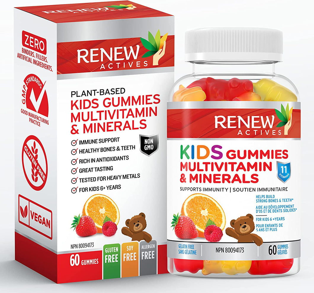 Renew Actives Kids Multivitamin Gummies, (60 Count) Yummy Strawberry/Orange