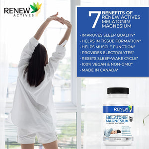 Renew Actives Melatonin with Magnesium Supplement: Magnesium Sleep Aid Vitamins with 10mg of Melatonin
