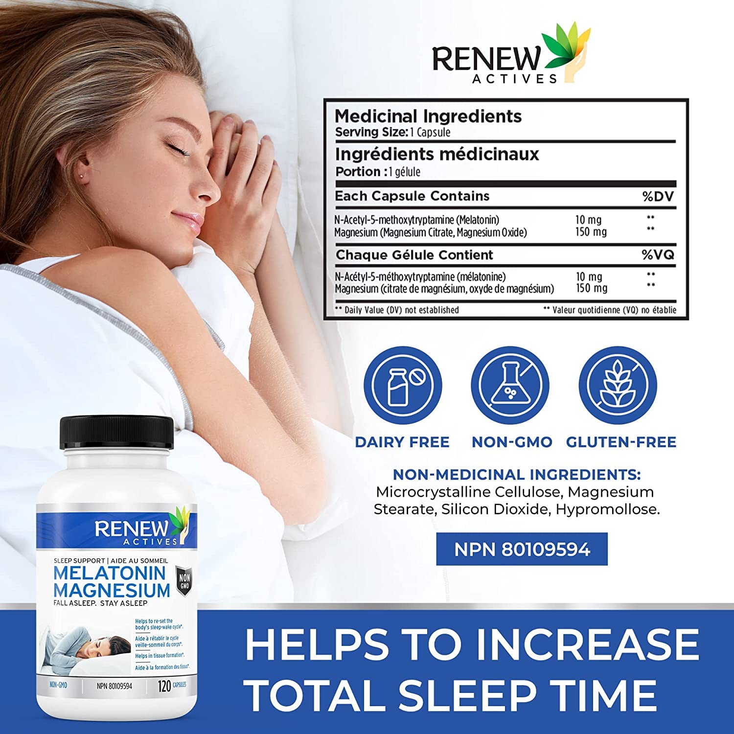 Renew Actives Melatonin with Magnesium Supplement: Magnesium Sleep Aid Vitamins with 10mg of Melatonin