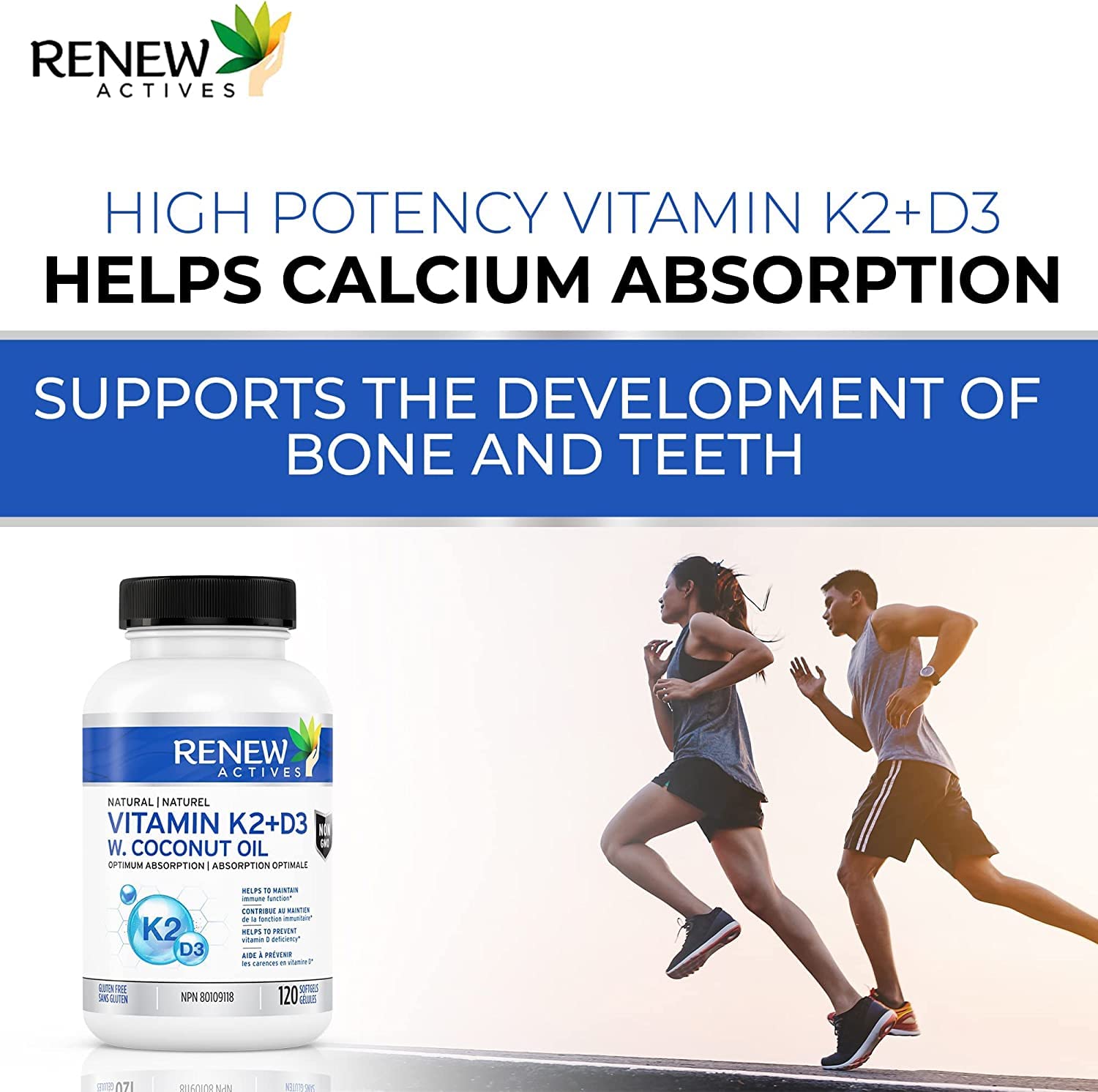 Renew Actives D3 K2 Supplement with Organic Coconut Oil - 1000 UI Vita ...