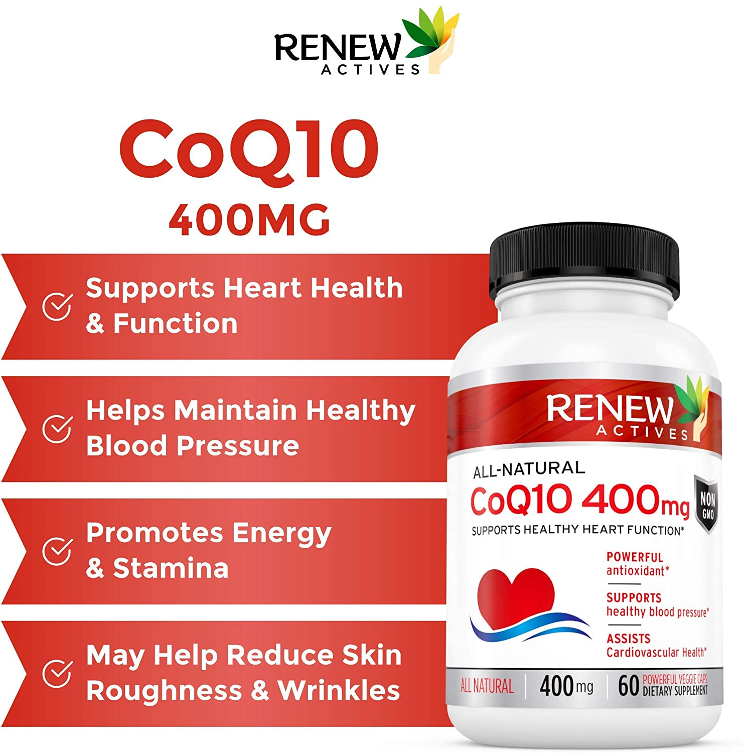 Renew Actives CoQ10 Ubiquinone Supplement 200Mg CoenzymeQ10 - for Cardiovascular,Neurological, & Immune System