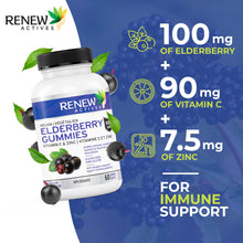 Load image into Gallery viewer, Renew Actives New Vegan Elderberry Gummies + Vitamin C &amp; Zinc for Healthy Immune Support &amp; Stronger Hair, Skin &amp; Nails
