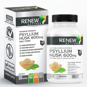 Renew Actives Psyllium Husk Capsules, 600 mg, 120 Capsules, Soluble Fiber Supplement, Natural Stool Softener/Laxatives