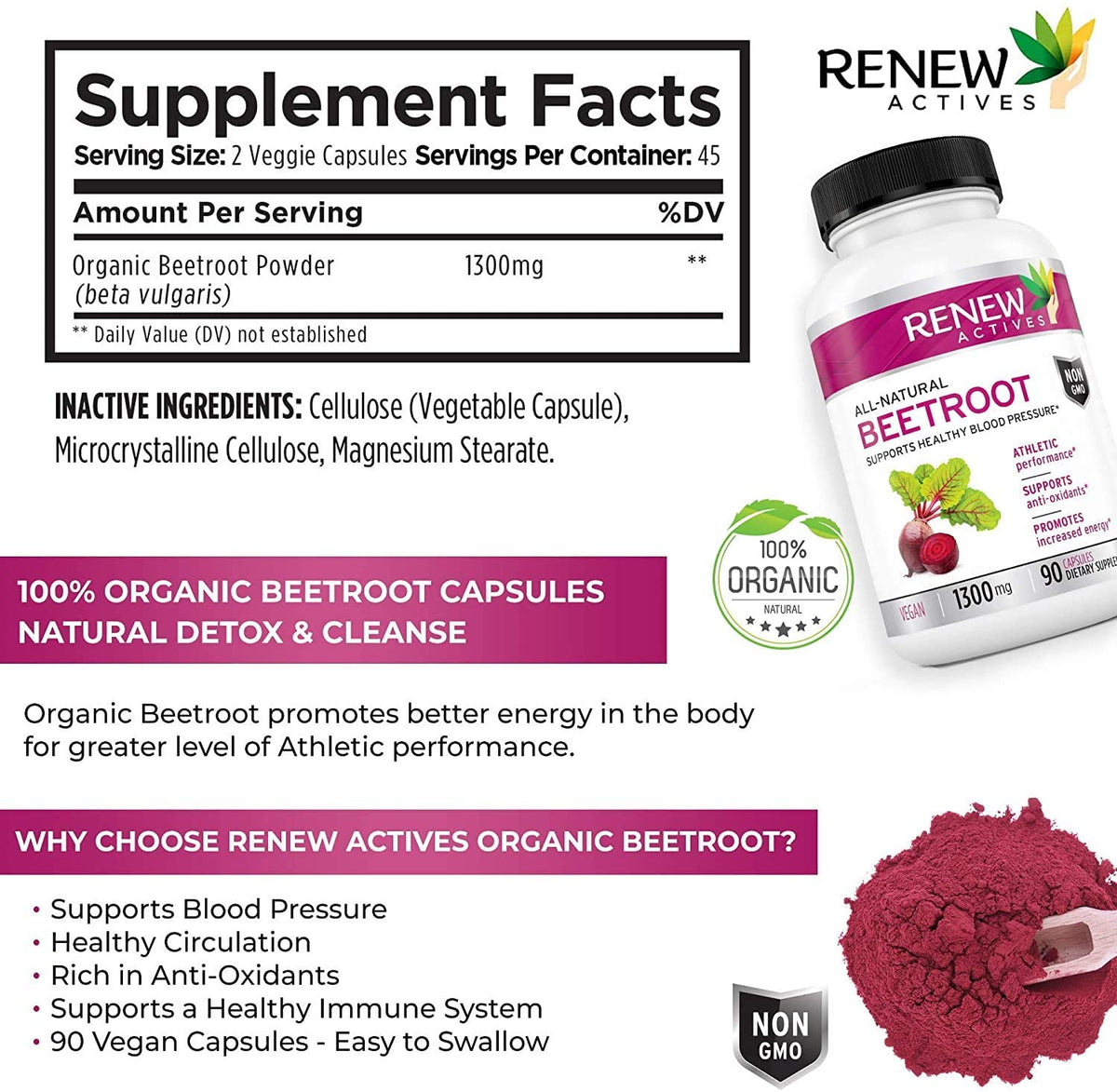 Organic Beetroot Powder Extract 1300mg – Renew Actives US