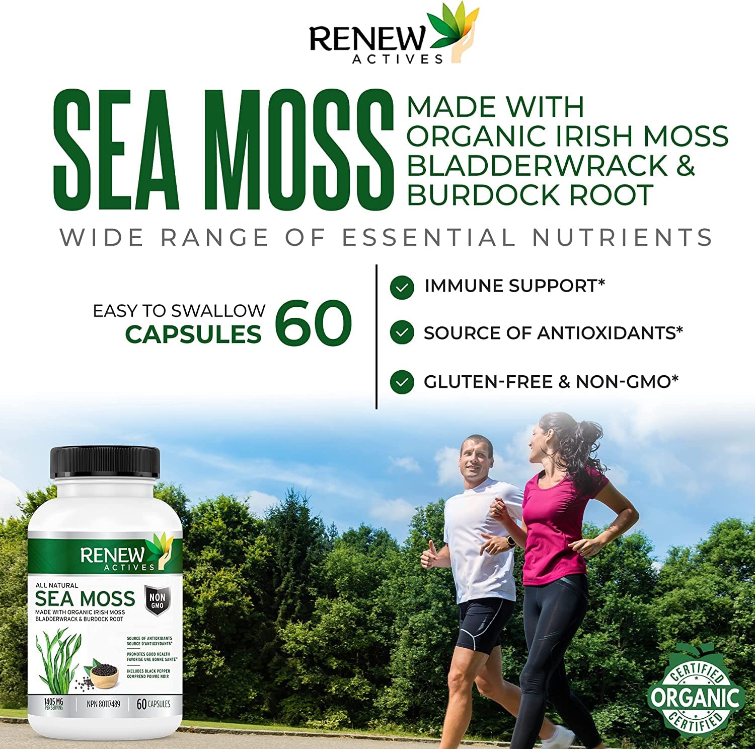 Renew Actives Sea Moss Capsules - Powerful Triple-Action Antioxidant Seamoss Pills with BioPerine®