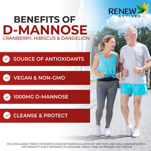 Renew Actives HIGH Potency D-Mannose & Cranberry Complex 1000MG – Urinary Tract Support!
