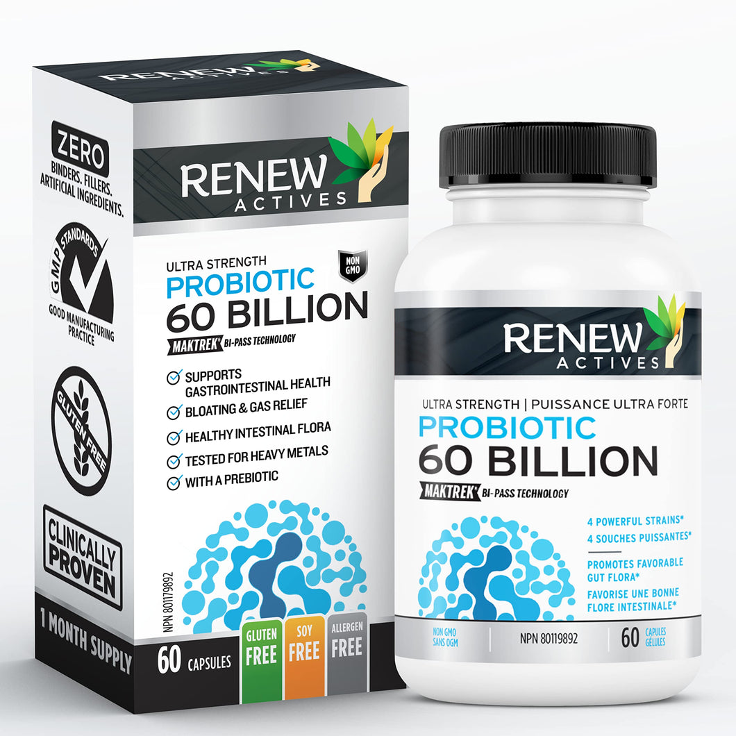 Renew Actives New Probiotics 60 Billion CFU with MAKTREK Bi-Pass Technology, for Digestive Health, Immunity