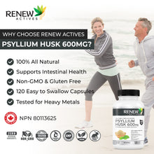 Load image into Gallery viewer, Renew Actives Psyllium Husk Capsules, 600 mg, 120 Capsules, Soluble Fiber Supplement, Natural Stool Softener/Laxatives
