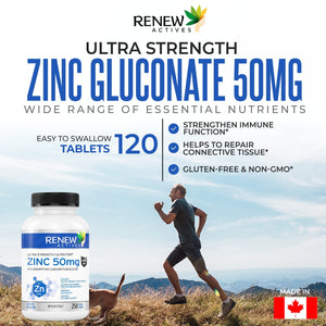 Renew Actives Zinc Supplements 50MG - for Healthy Skin, a Strong Immune System, and Enhanced Hair Growth